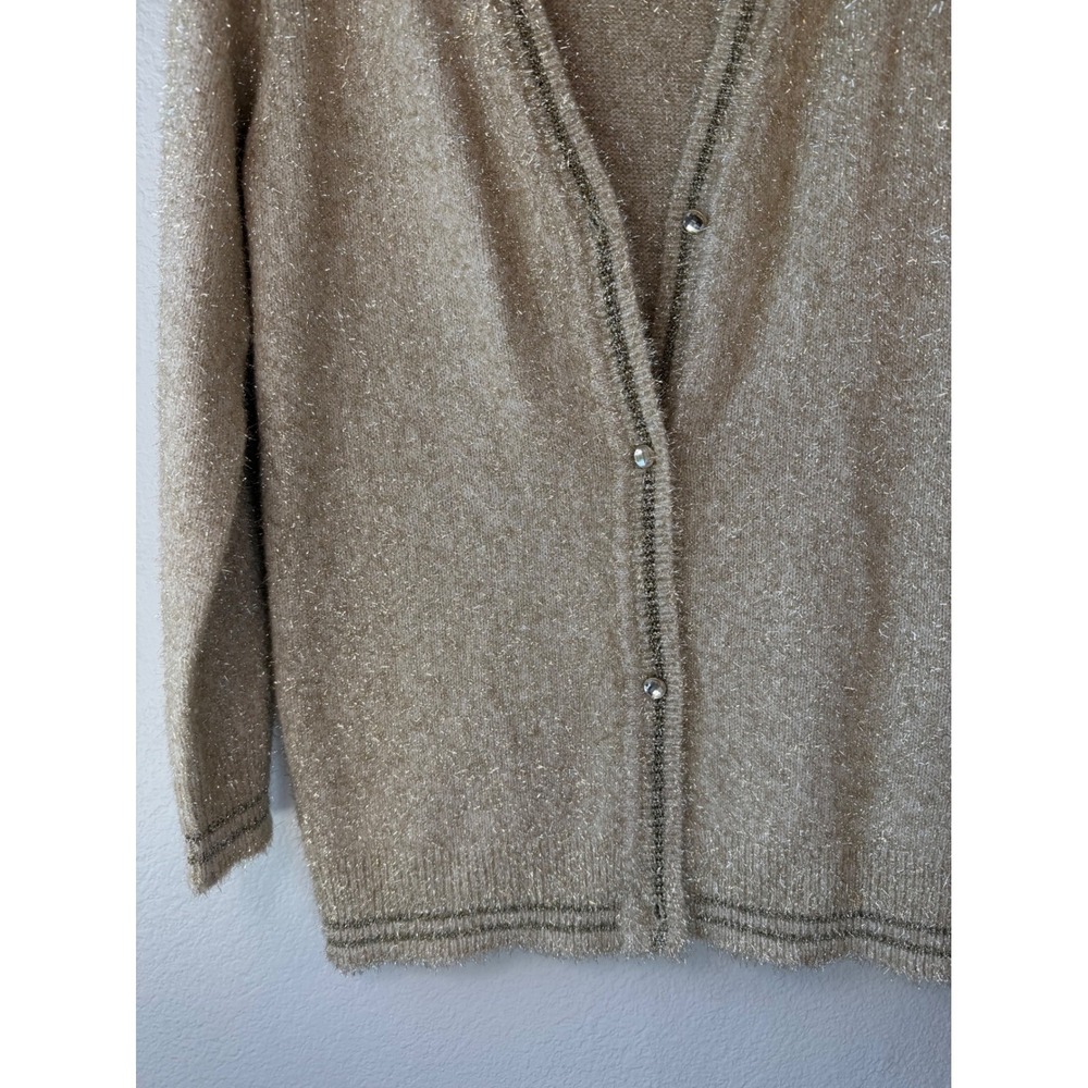 Le Superbe Gold Metallic Cashmere Blend V-Neck Cardigan Sweater Medium Luxury - Picture 5 of 10